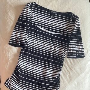 White House Black Market Black and White Striped Blouse